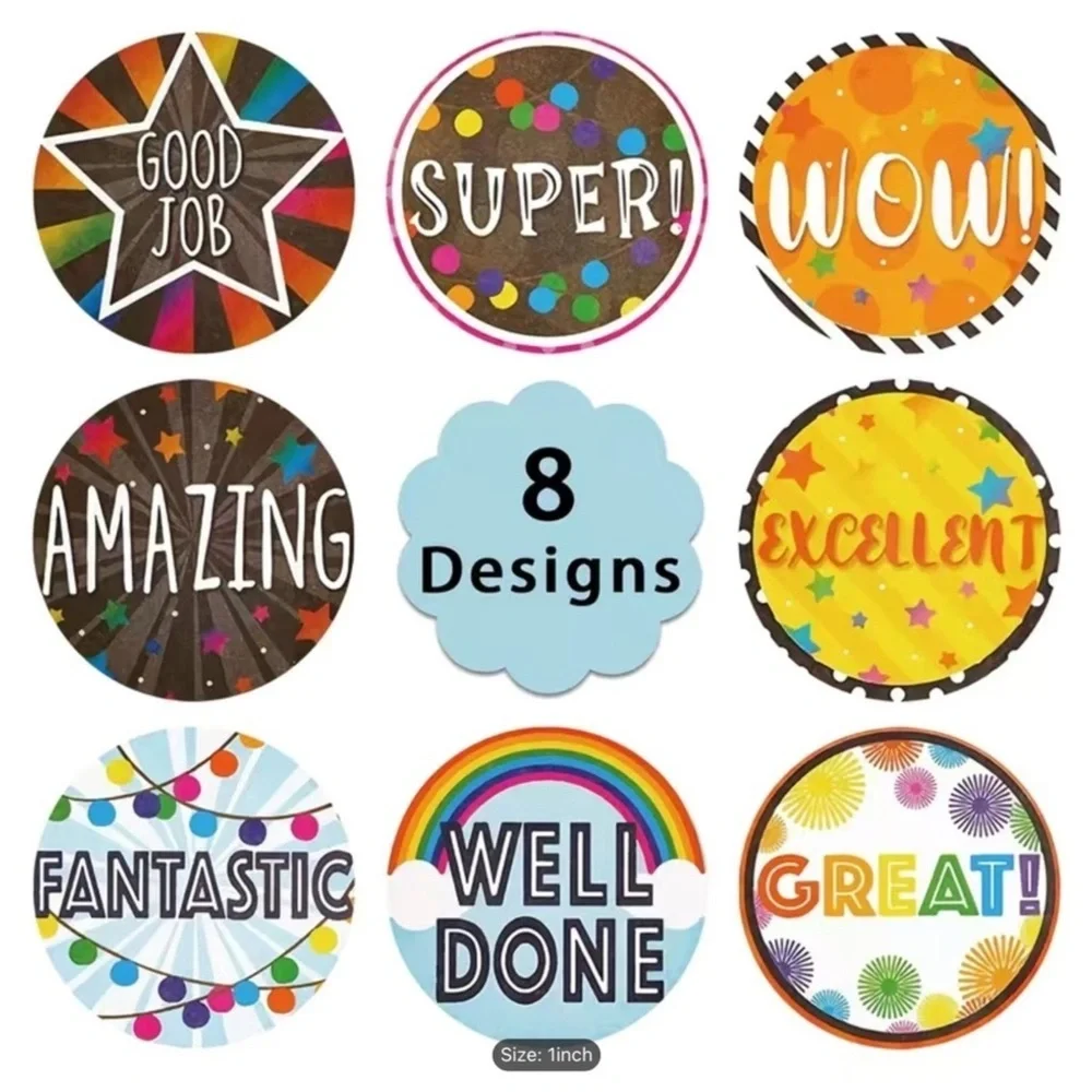 New! 500 Colorful Motivational Sticker Roll Wow Well Done Great Excellent